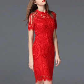 latest design Red Lace Classic H Line Midi Dress