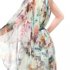 summer long dress one shoulder floral print chiffon maxi dress