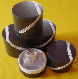 Handmade Round Comestics / Perfume Bottole Packaging Tube Box with White Dots Ribbons