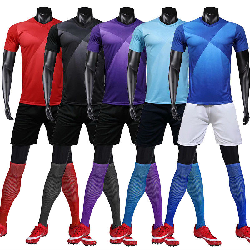 2019 Men Soccer Sets Polyester Good Quality Soccer Uniform Football Shirt Pant With Pockets