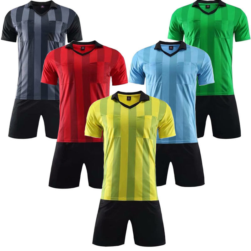 Men's Short Sleeve Uniforms  Stripe Referee  Customize Any Logos Soccer Jersey