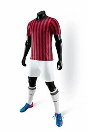 Red Stripe Blank Soccer Jersey & Shorts Adults Jerseys Football Uniform Soccer Training Suit Running Sportswear