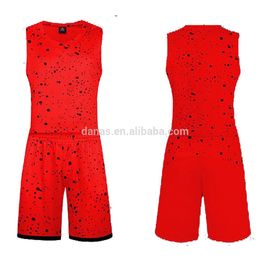 Customized Logo Printing Basketball Jersey Uniform Design Color Red