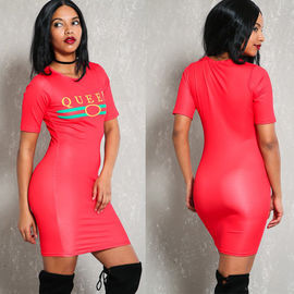 Women Cheap Sexy Coral Graphic Print Bodycon T-Shirt Dress On Sale