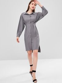 Fall Clothing Womens Midi Double Slit Shirt Dress Long Sleeve