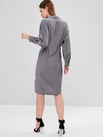 Fall Clothing Womens Midi Double Slit Shirt Dress Long Sleeve