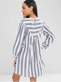 Fall Clothing Plus Size Gray Striped XL Tunic Mini Dress For Women