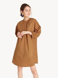 2018 Simple midi smock cuff brown oversize dress for women