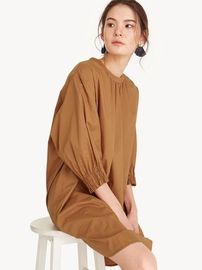 2018 Simple midi smock cuff brown oversize dress for women