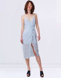 2018 Summer Linen Fabric Slip Wrap Dress Ladies