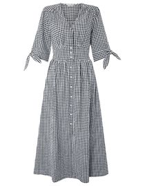 Black and White Gingham Midi Dress Summer Ladies