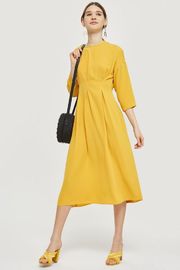 New Arrival Fall Yellow Midi Dress With Sleeves Ladies Autumn