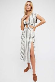 2018 Summer Clothing Deep V Neck With Split Striped Boho Dress For Women