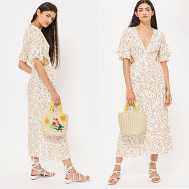 Summer Boho Style V neck Sexy Dress Floral Dress Long Midi