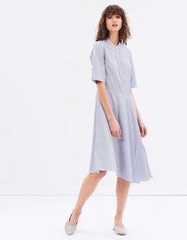 Woman Dress Summer 2018 Apparel Short Sleeve Woven Striped Midi Dress Wholesale