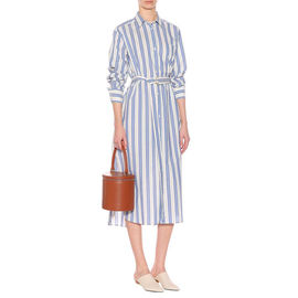 Clothes Women Blue Striped Cotton Maxi Woman Dress