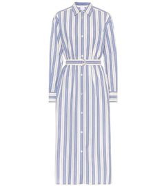 Clothes Women Blue Striped Cotton Maxi Woman Dress