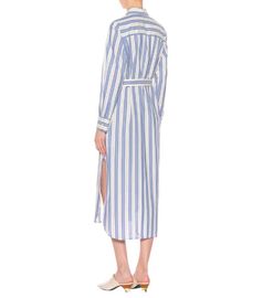 Clothes Women Blue Striped Cotton Maxi Woman Dress