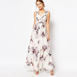 women maxi dress floral print chiffon split long dresses