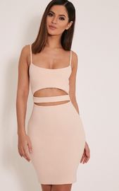 Nude Cut out mini dress front designs wrap bodycon fish cut dress