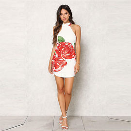 Sleeveless sexy ladies floral printed night club wear midi dress