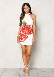 Sleeveless sexy ladies floral printed night club wear midi dress