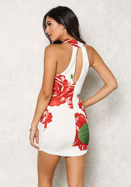 Sleeveless sexy ladies floral printed night club wear midi dress