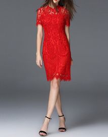 latest design Red Lace Classic H Line Midi Dress