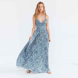 women chiffon spaghetti strap maxi dress with back tie net