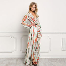 Printed chiffon linear high slit long dress casual long sleeve