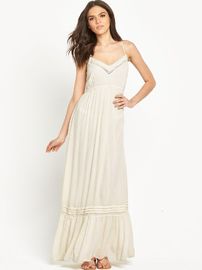 Strappy tiered cheesecloth stylish white maxi bridesmaid dress