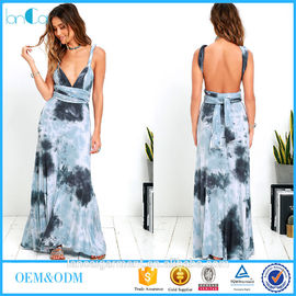 Tide And Seek Convertible Blue Grey Tie-dye Women Sexy Bandage Maxi Dress