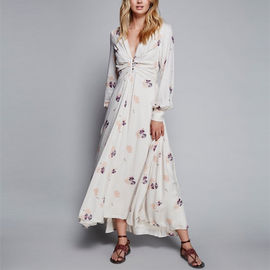 Long sleeve floral printed sexy muslim woman long night dress