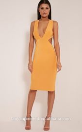 Women biddy pastel orange deep V plunge cross back midi dress