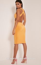 Women biddy pastel orange deep V plunge cross back midi dress