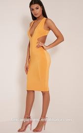 Women biddy pastel orange deep V plunge cross back midi dress