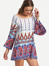 Multicolor vintage print sleeve shift hippie african design dress