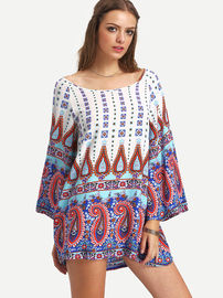Multicolor vintage print sleeve shift hippie african design dress