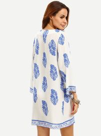 Customize rayon fabric long sleeve floral print dress