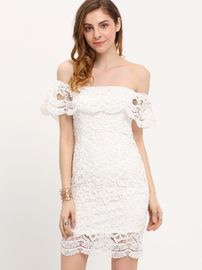 White lace ruffle dress for women party 2016