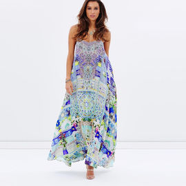 Fancy Women Printing Flowery Sleeveless Long Dress