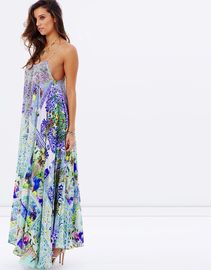 Fancy Women Printing Flowery Sleeveless Long Dress