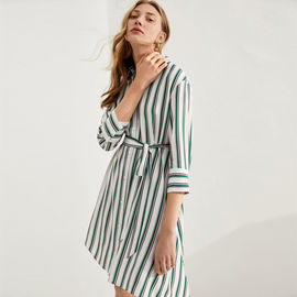 V-neck Shirt Dress for Women with Blouson Sleeves