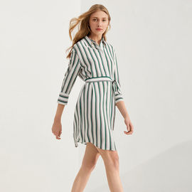 V-neck Shirt Dress for Women with Blouson Sleeves