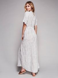 Women Latest Fashion Deep V Striped Maxi Dress