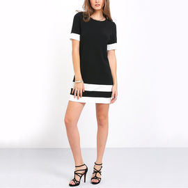 Girls black white patchwork casual dress crew neck mini dress