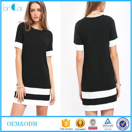 Girls black white patchwork casual dress crew neck mini dress