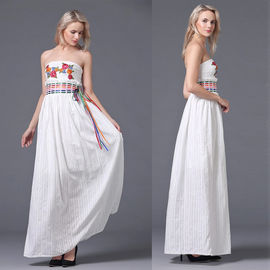 2018 New design white maxi off the shoulder embroidered long dresses