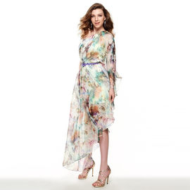 summer long dress one shoulder floral print chiffon maxi dress