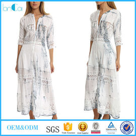 2018 Alibaba blue tie dye prom three quarter sleeve long maxi dress